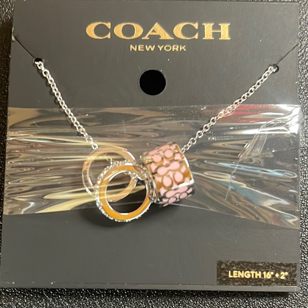 Authentic Coach Women's Silver and Pink Pendant Necklace